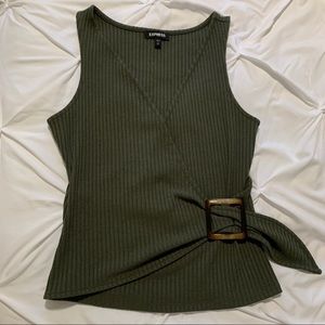 Express olive green rubbed faux wrap vneck top